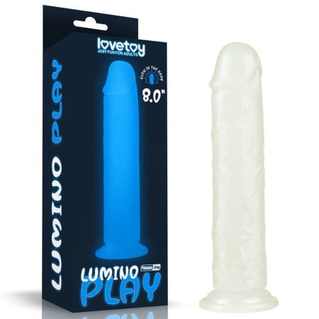Lovetoy 8 inch Lumino Play Dildo - Letapasztható vízálló sötétben világító élethű dildó - 21 cm (Áttetsző)