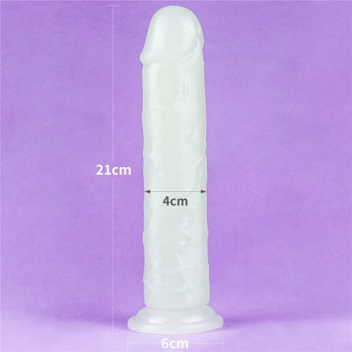 Lovetoy 8 inch Lumino Play Dildo - Letapasztható vízálló sötétben világító élethű dildó - 21 cm (Áttetsző)