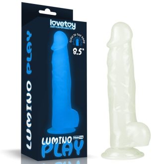   Lovetoy 8,5 inch Lumino Play Dildo - Letapasztható vízálló sötétben világító élethű dildó herékkel - 21,5 cm (Áttetsző)