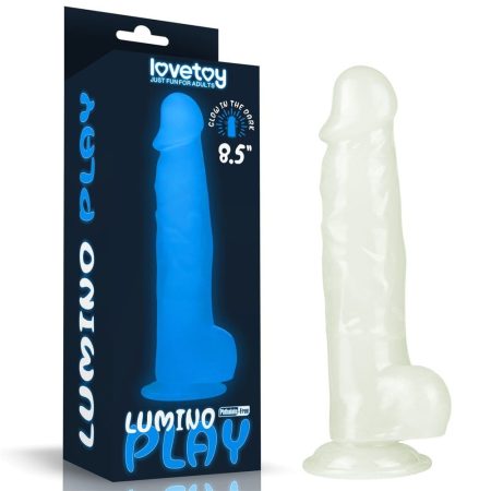 Lovetoy 8,5 inch Lumino Play Dildo - Letapasztható vízálló sötétben világító élethű dildó herékkel - 21,5 cm (Áttetsző)