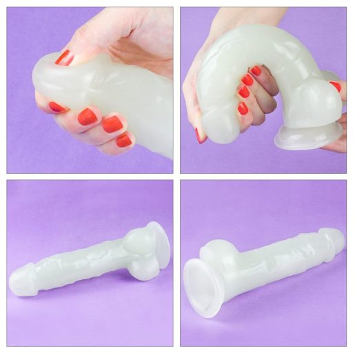 Lovetoy 8,5 inch Lumino Play Dildo - Letapasztható vízálló sötétben világító élethű dildó herékkel - 21,5 cm (Áttetsző)