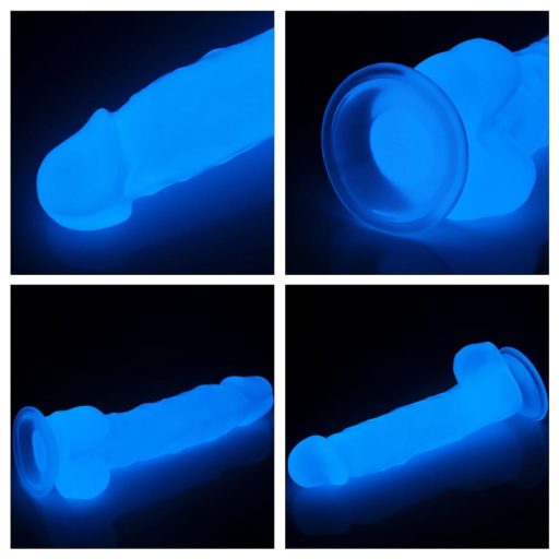 Lovetoy 8,5 inch Lumino Play Dildo - Letapasztható vízálló sötétben világító élethű dildó herékkel - 21,5 cm (Áttetsző)