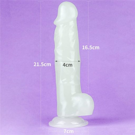 Lovetoy 8,5 inch Lumino Play Dildo - Letapasztható vízálló sötétben világító élethű dildó herékkel - 21,5 cm (Áttetsző)