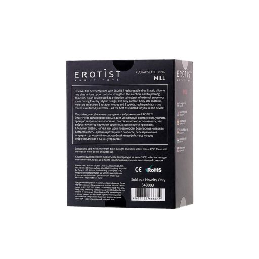 TOYFA EROTIST Mill Újtatölthető vibrációs péniszgyűrű izgató forgó nyelvekkel (piros-fekete)