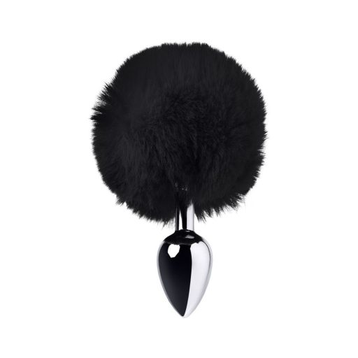 TOYA Ezüst fém anál plug fekete nyuszifarokkal S