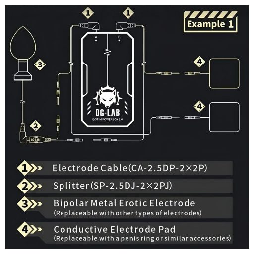 DG-LAB - elektróda elosztó 2,5 mm-es aljzatról 2 mm-esre (fekete)