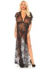 Leg Avenue Eyelash csipkeköpeny G-string tangával - fekete - M/L Leg Avenue Eyelash csipkeköpeny G-string tangával - fekete - M/L