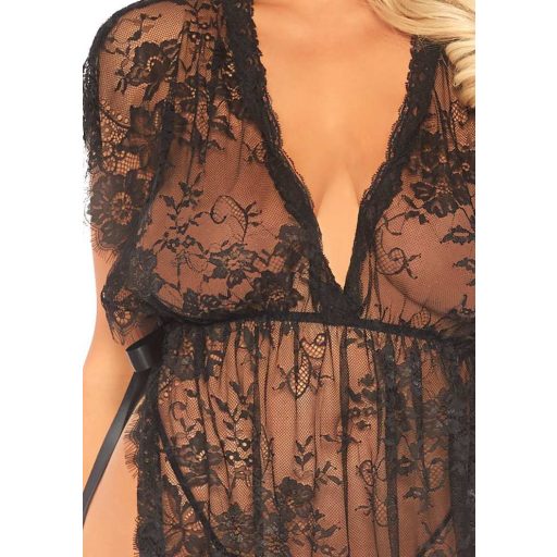Leg Avenue Eyelash csipkeköpeny G-string tangával - fekete - M/L