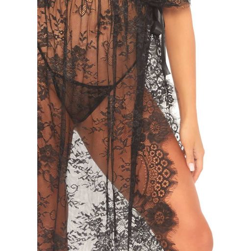 Leg Avenue Eyelash csipkeköpeny G-string tangával - fekete - M/L