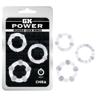   GK Power Beaded - gyöngyös péniszgyűrű szett (áttetsző) - 3 db