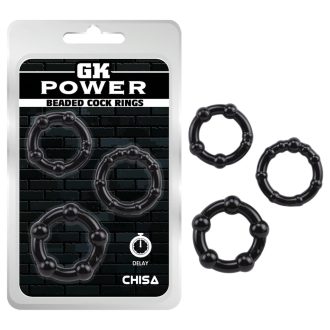   GK Power Beaded - gyöngyös péniszgyűrű szett (fekete) - 3 db