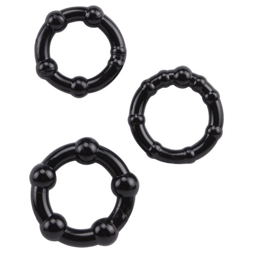 GK Power Beaded - gyöngyös péniszgyűrű szett (fekete) - 3 db