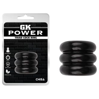 GK Power Triad - hármas bordázott péniszgyűrű (fekete)