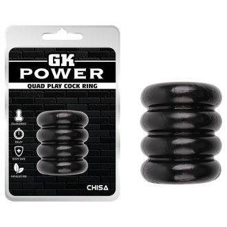   GK Power Quad-play - négyes bordázott péniszgyűrű (fekete)