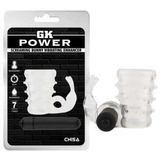   GK Power Screaming Bunny - vibrációs péniszgyűrű csiklóizgatóval (áttetsző)