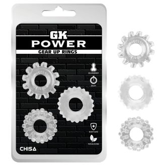  GK Power Gear Up - fogaskerék péniszgyűrű szett (áttetsző)