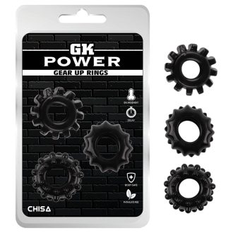 GK Power Gear Up - fogaskerék péniszgyűrű szett (fekete)