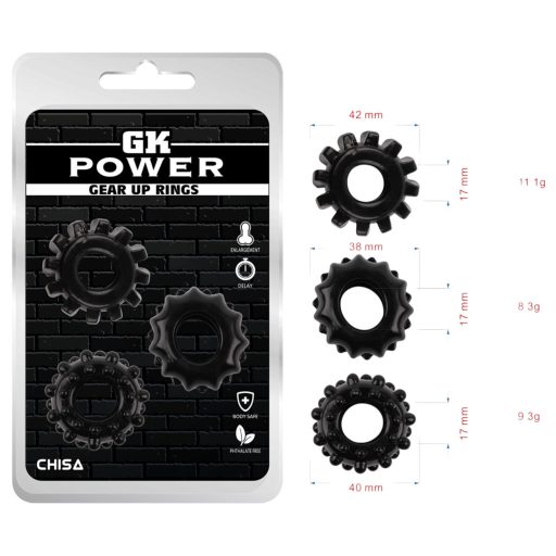 GK Power Gear Up - fogaskerék péniszgyűrű szett (fekete)