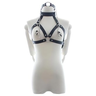   Latetobed - mellhám szájpecekkel és bimbócsipesszel (fekete)