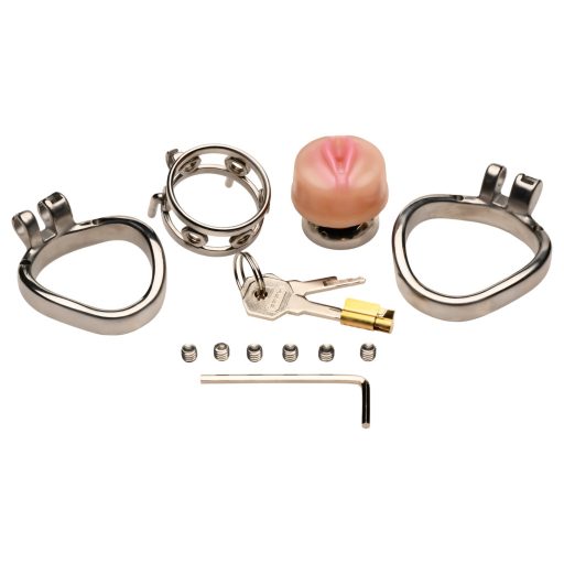 XR Brands - péniszketrec műpuncival (ezüst)