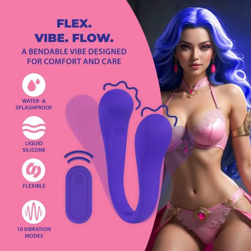 Loveline Flexibilis Újratölthető USB-s távirányítható duplavégű vibrátor 10 féle vibrációval (Lila)