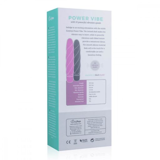 EasyToys Power Vibe - csavart szilikon rúd vibrátor (fekete)