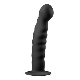   Easytoys Ribbed - tapadókorongos anál dildó (14cm) - fekete