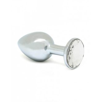 Rimba XS - átlátszó köves, fém butt plug (ezüst)