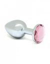 Rimba XS - pink köves, fém anál dildó (ezüst)