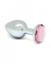Rimba XS - pink köves, fém anál plug (ezüst)