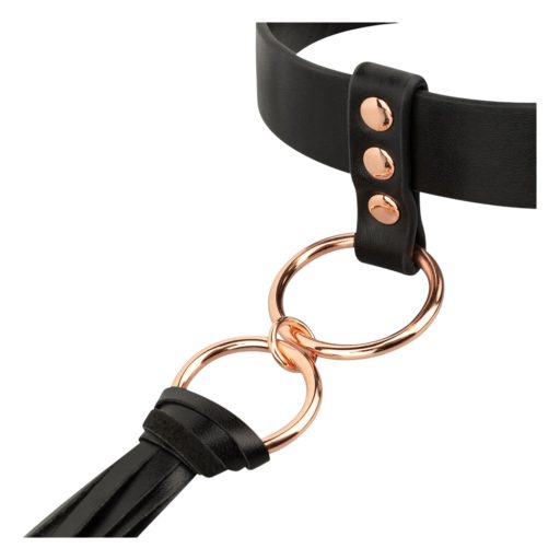 Rosy Gold - BDSM nyakörv és paskoló szett (fekete)