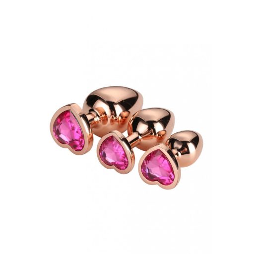 Gleaming Love - szíves anál plug szett - rosegold (3 részes)