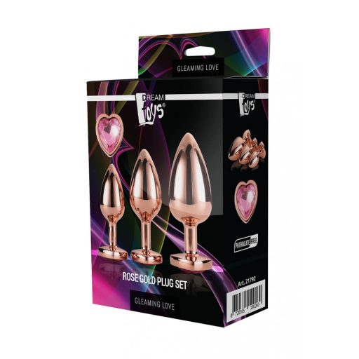 Gleaming Love - szíves anál plug szett - rosegold (3 részes)