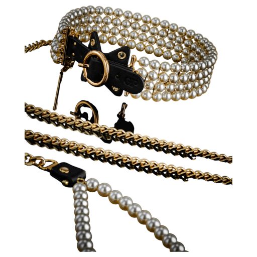 Allure - gyöngyös nyakörv pórázzal (fekete)