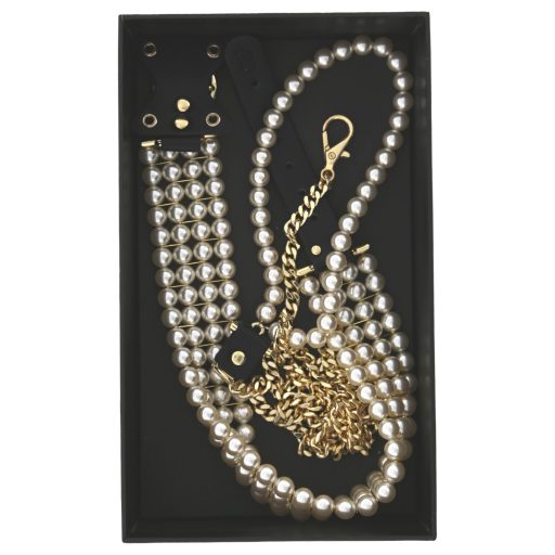 Allure - gyöngyös nyakörv pórázzal (fekete)