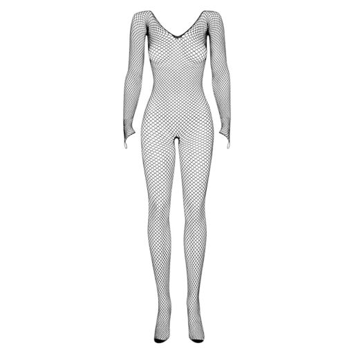 Obsessive N109 - hosszúujjú, nyitott necc overál - fekete (S-L)