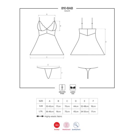 Obsessive 810-BAB-2 - csipke babydoll és tanga (fehér)