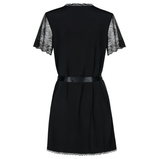 Obsessive Miamor Robe - csipkés ujjú köntös és tanga (fekete)