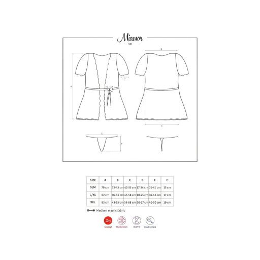 / Obsessive Miamor Robe - csipkés ujjú köntös és tanga (fekete)