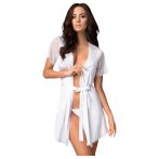   / Obsessive Miamor Robe - csipkés ujjú köntös tangával (fehér)
