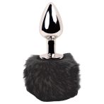  / FEELZTOYS Bunny Tails - fém anál plug nyuszifarokkal (ezüst-fekete)