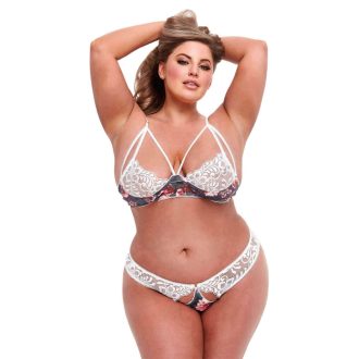   / Baci Plus Size - virágos, csipkés melltartó szett (fehér)